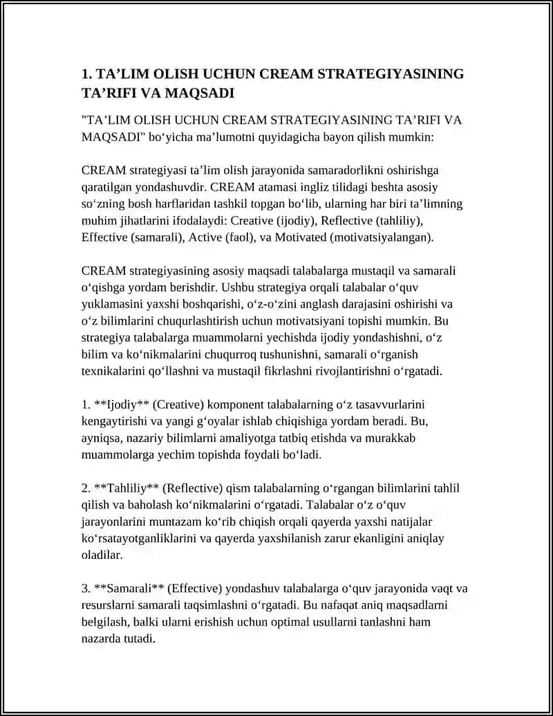 TA’LIM OLISH UCHUN CREAM STRATEGIYASI 3