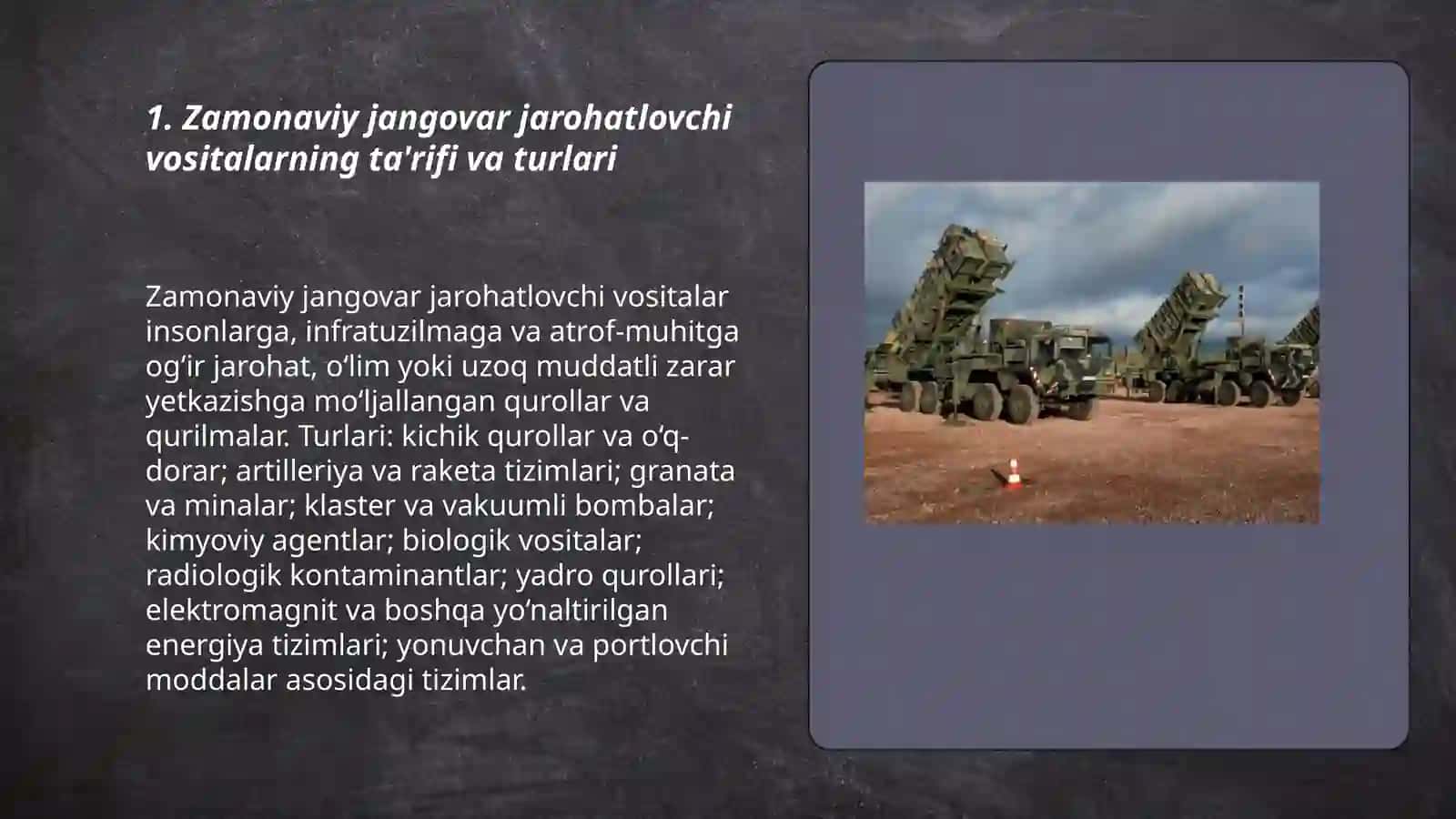 Zamonaviy jangovar jarohatlovchi vositalar. Yalpi (ommaviy) qirg‘in qurollari 3