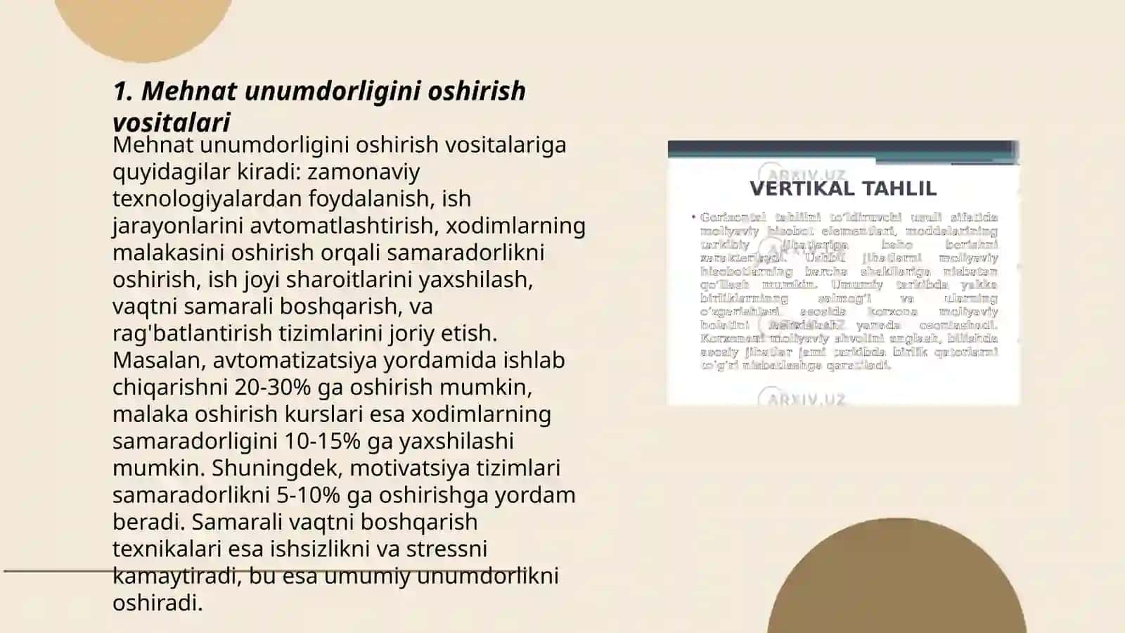 Menhnat unumdorligini tahlil qilish 3