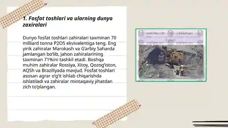 Fosfadlarning dunyo va Respublikamizdagi ashyoviy resurslari 3