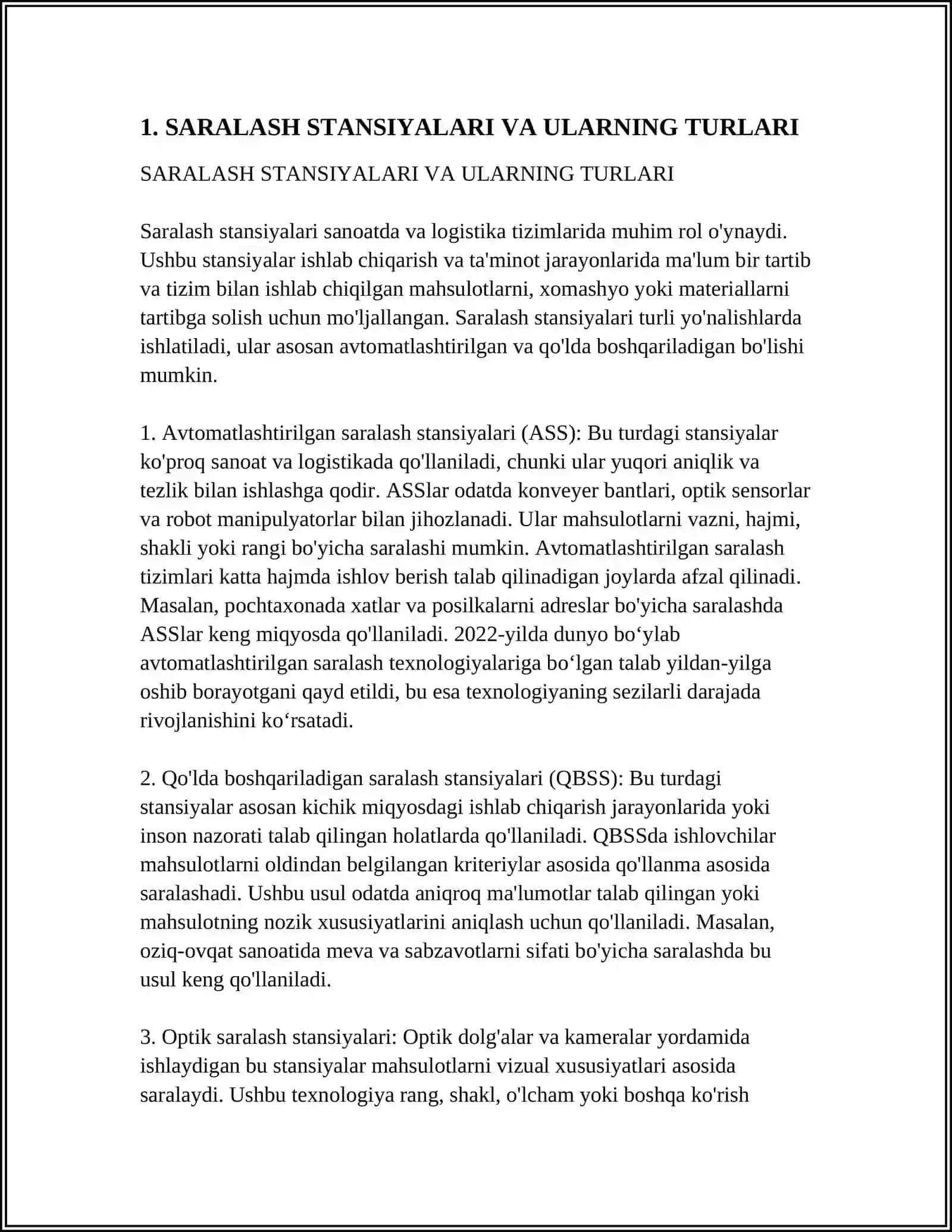 SARALASH STANSIYA ISHINING BOSHQARISHNING AVTOMATLASHTIRILGAN TIZIMI 3