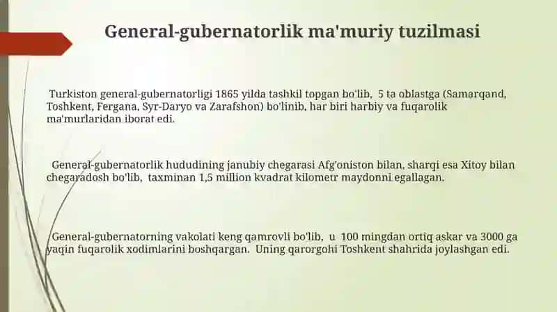 Turkistonda general-gubernatorligining tashkil topishi 3
