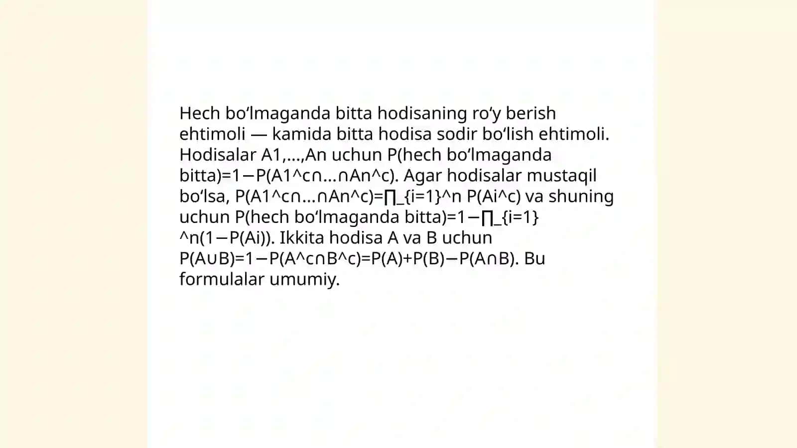 Hech boʻlmaganda bitta hodisaning roʻy berish ehtimoli 3