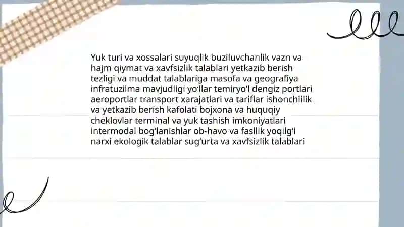 Yuklarni tashishning transport turlari oʻrtasida taqsimlanishi 3