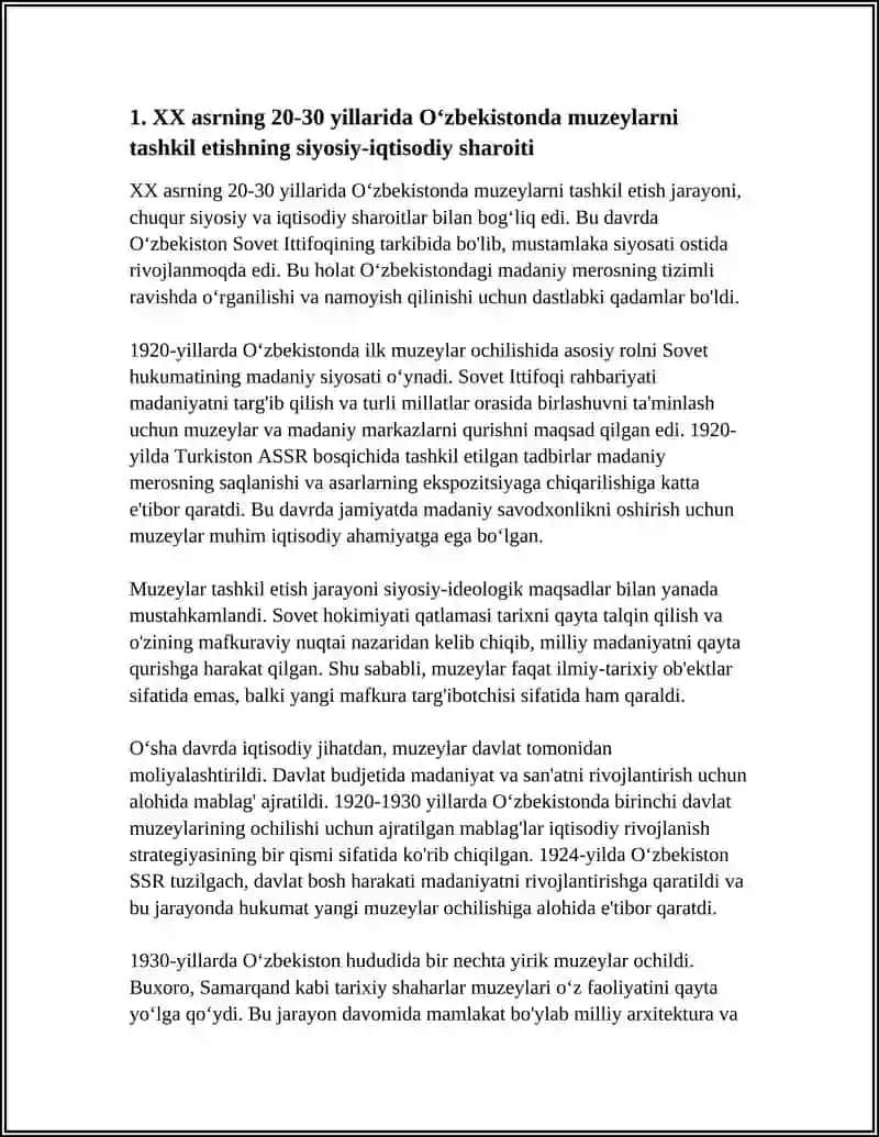 XX ASRNING 20-30 YILLARIDA OʻZBEKISTONDA MUZEYLARNI TASHKIL ETISH 3