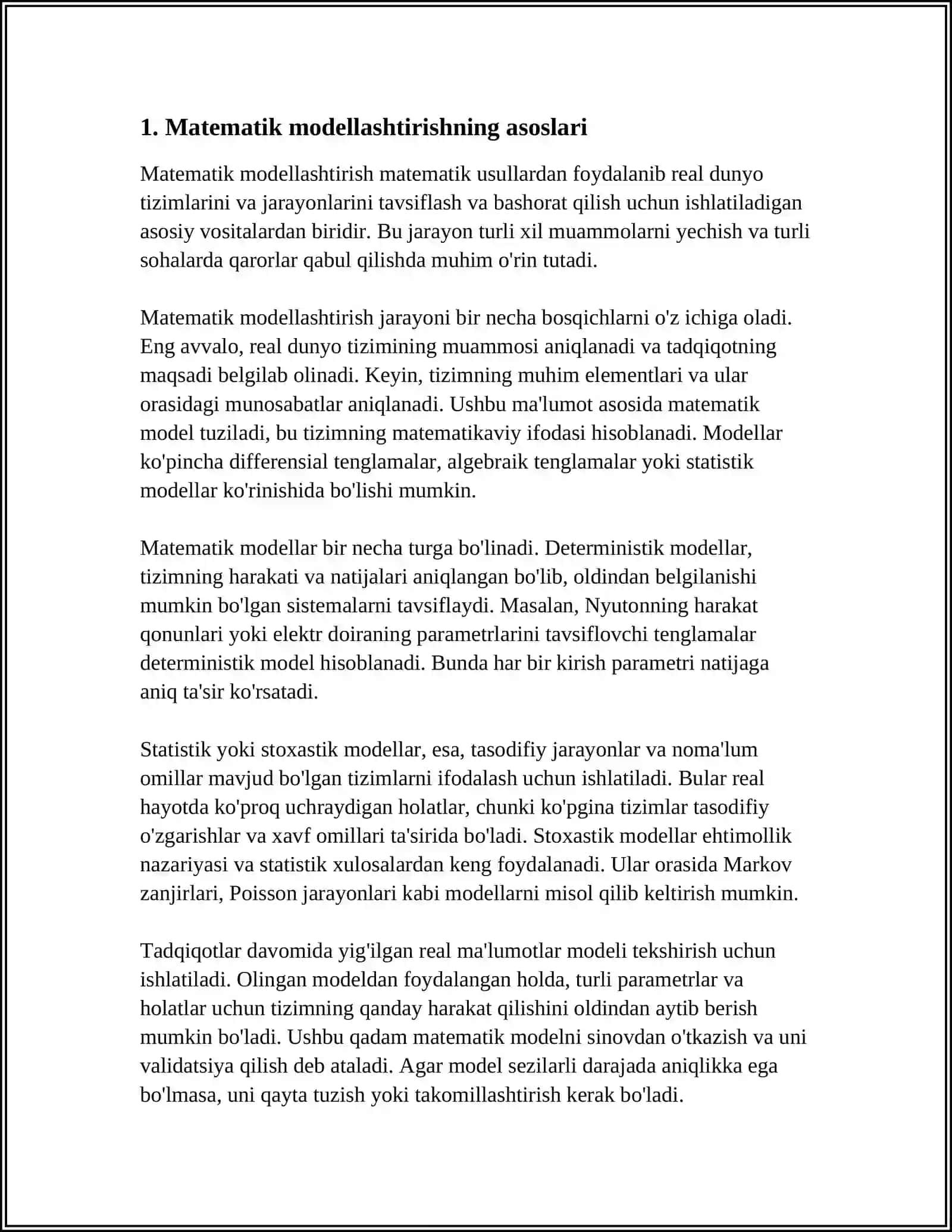 MATEMATIK KUTULMA YOKI DESPERSIYA MAVJUD BO'LMAGAN IQTISODIY MIQDORLARGA MISOLLAR TUZISH 3