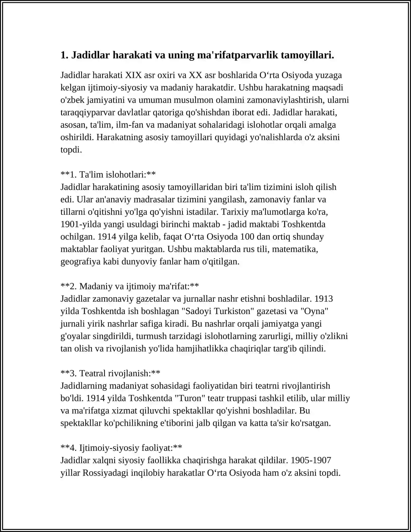 JADID MAʼRIFATPARVARLARINING OʼLKA IJTIMOIY-MADANIY HAYOTIDA TUTGAN OʻRNI (MUNAVVAR QORI, FITRAT, BEHBUDIY, AVLONIY VA BOSHQA) 3