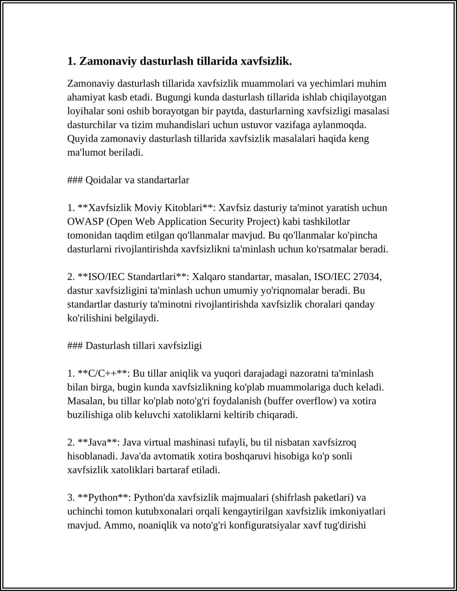 DASTURLASHDA XAVFSIZLIK VA ULARNI TA'MINLASH USULLARI HAQIDA YOZING 3