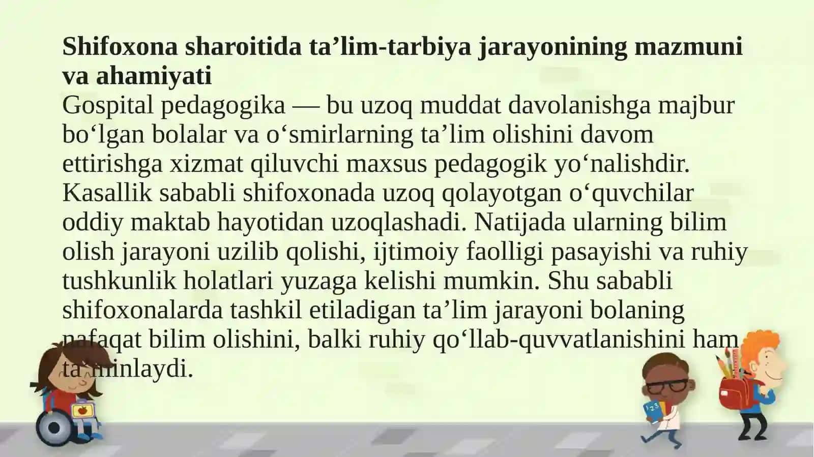 Shifoxonalarda uzoq davolanuvchi maktab o‘quvchilarini ta’lim va tarbiyalash konsepsiyasi 3