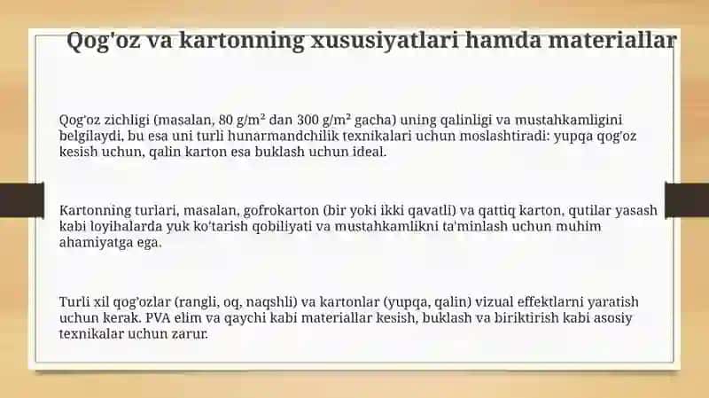 Qog'oz va karton bilan ishlash darslarining mazmuni 3