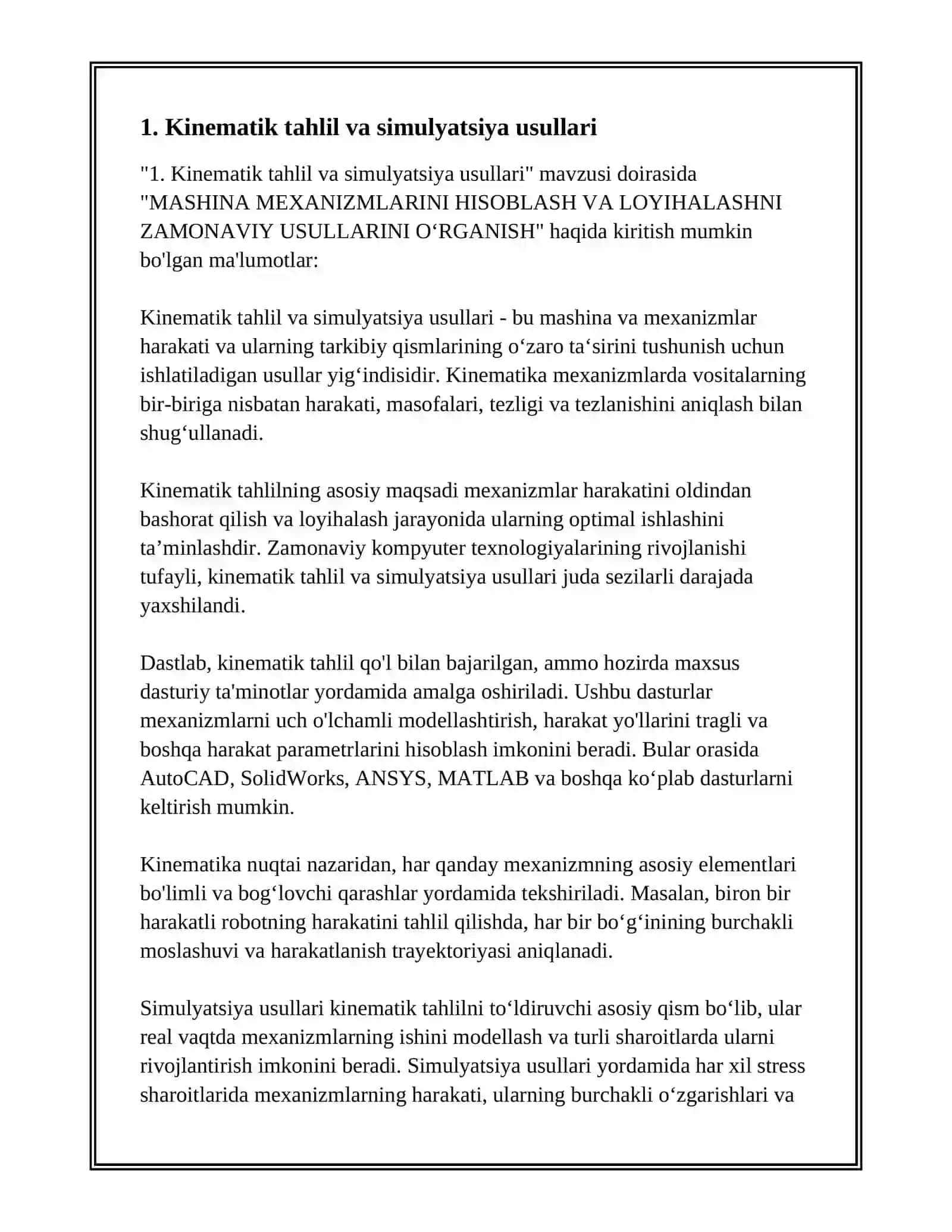 MASHINA MEXANIZMLARINI HISOBLASH VA LOYIHALASHNI ZAMONAVIY USULLARINI О‘RGANISH 3
