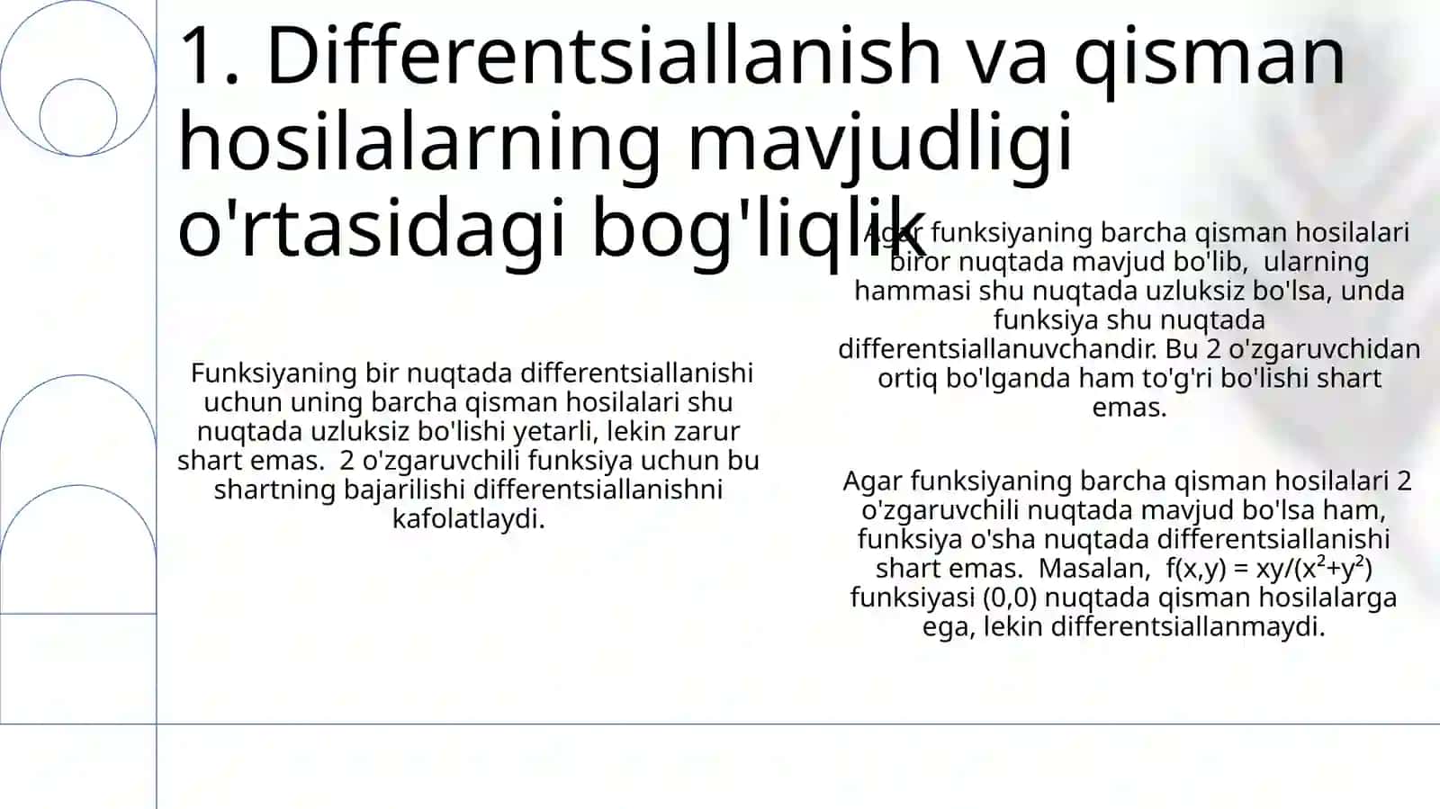 Qisman Hosilalar va Bir Neсha O'zgaruvchili Funktsiyaning Differentsialligi 3