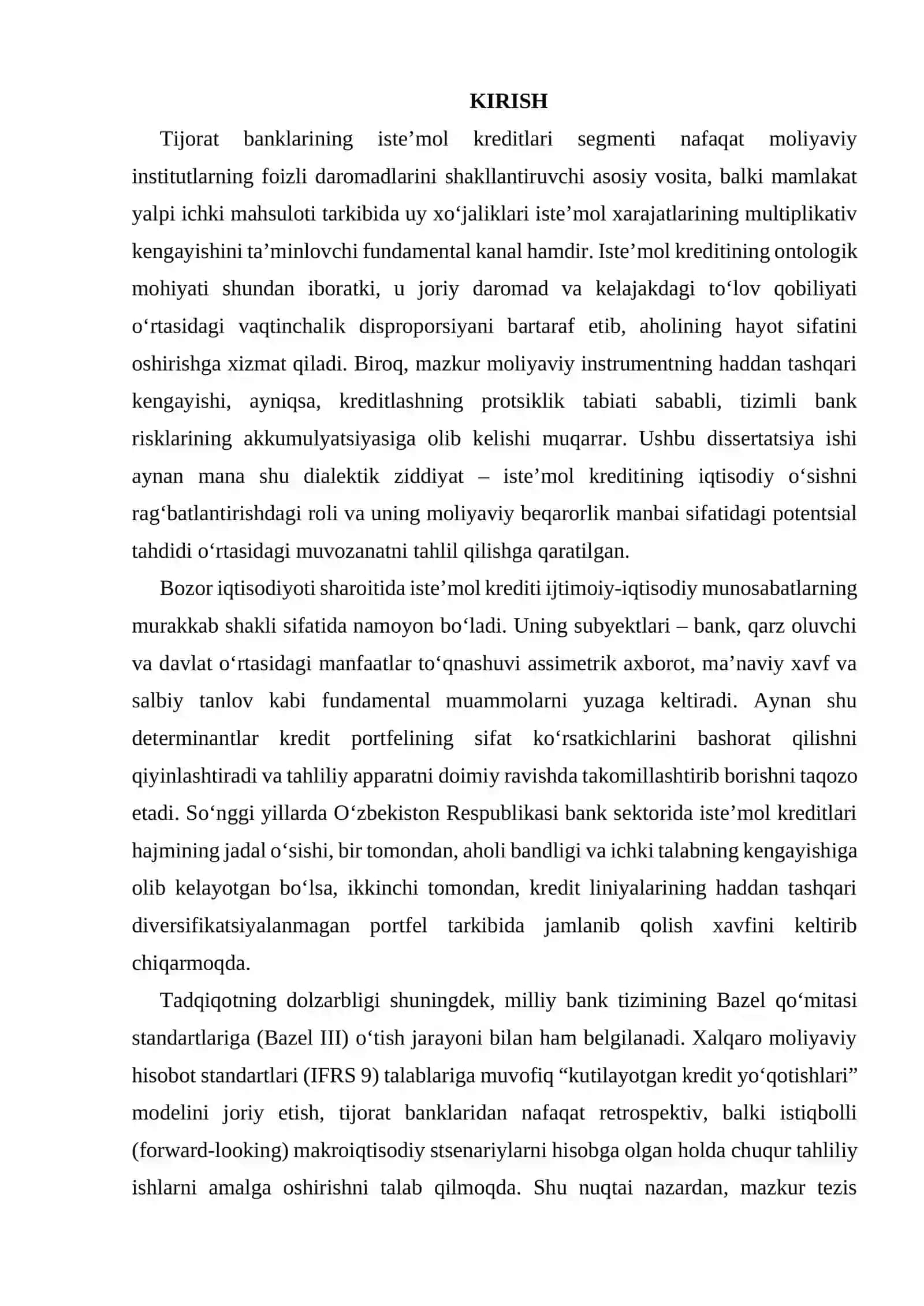 Tijorat banklarida iste’mol kreditlari tahlili: metodologik yondashuvlar va amaliyotda risklarni boshqarishning institutsional asoslari 3