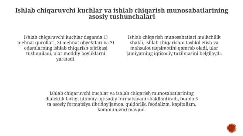 Marksistik ta'limotda ishlab chiqarish kuchlari va ushlab chiqarish munosabatlari 3