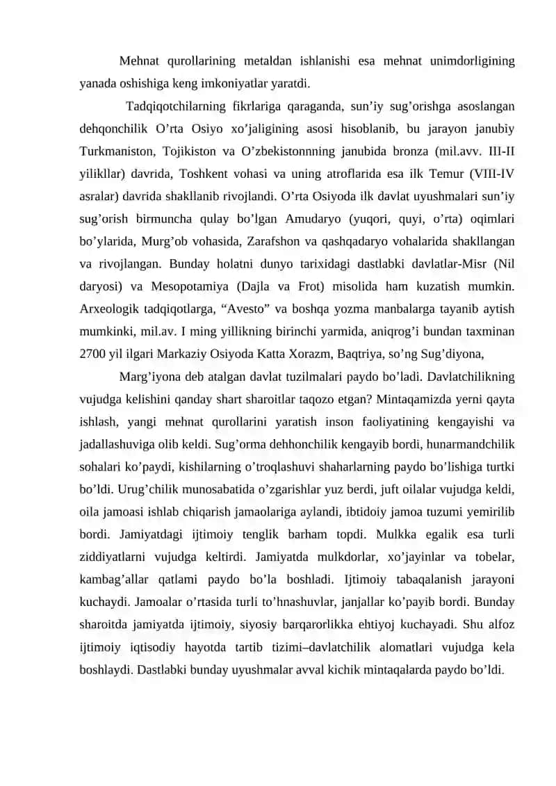 O’RTA OSIYODA QADIMGI DAVLATLAR (BAQTRIYA SOG’D XORAZM FARG’ONA MARG’IYONA) MADANIYATI VA SAN’ATI 3