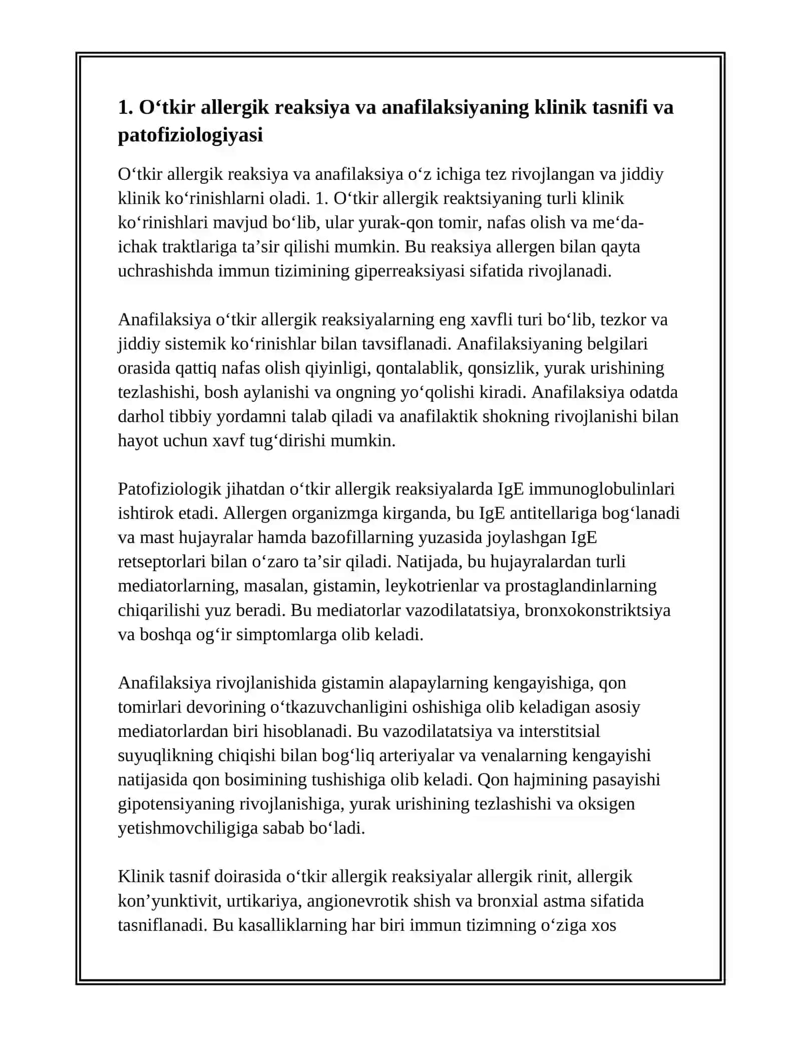 O'TKIR ALERGIYA HOLATLARIDA DORI VOSITALARINI RATSIONAL QOLASHGA KLINIK. FARMAKOLOGIK YONDASHUV 3