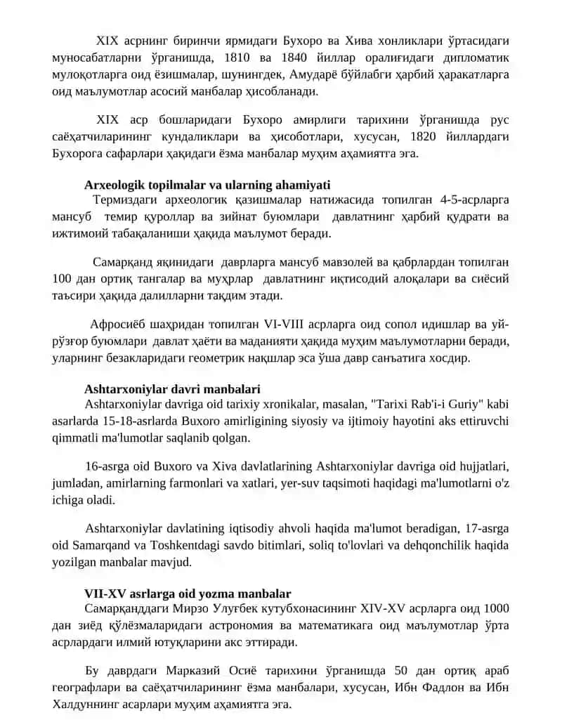 O'zbek davlatlari tarixi bo'yicha manbalar 3