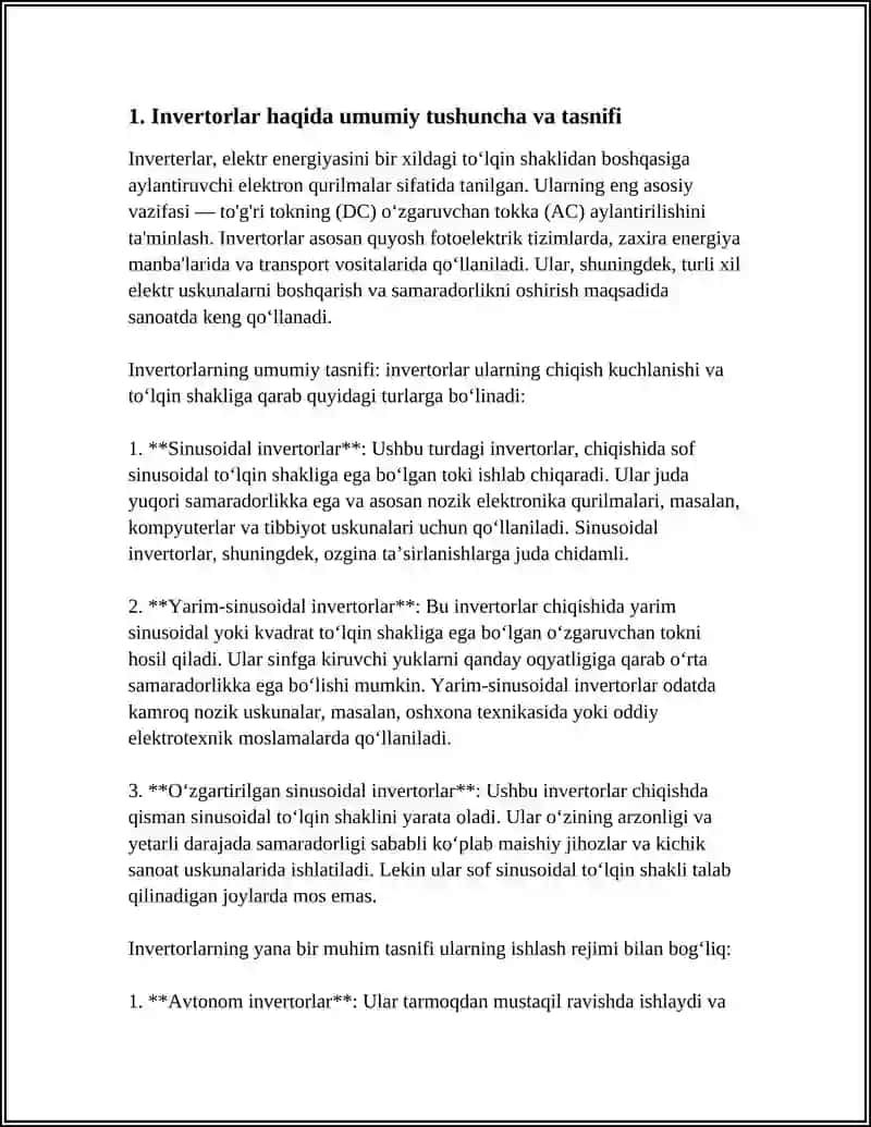 INVERTORLAR HAQIDA TUSHUNCHA. BOSHQARILADIGAN TO'G'RILAGICH VA INVERTOR SIFATIDA ISHLATISH IMKONIYATLARI 3