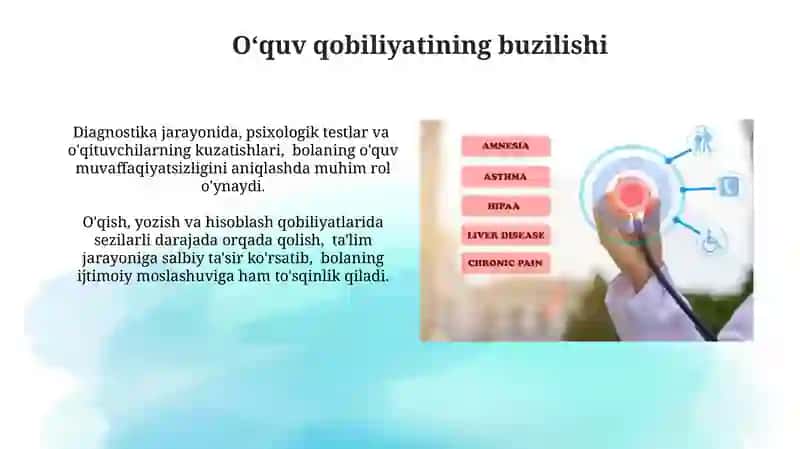 Pedagogik kasalxonalashtirishni talab qiladigan kasalliklarning klinikasi, davolash bosqichlari va xususiyatlari 3