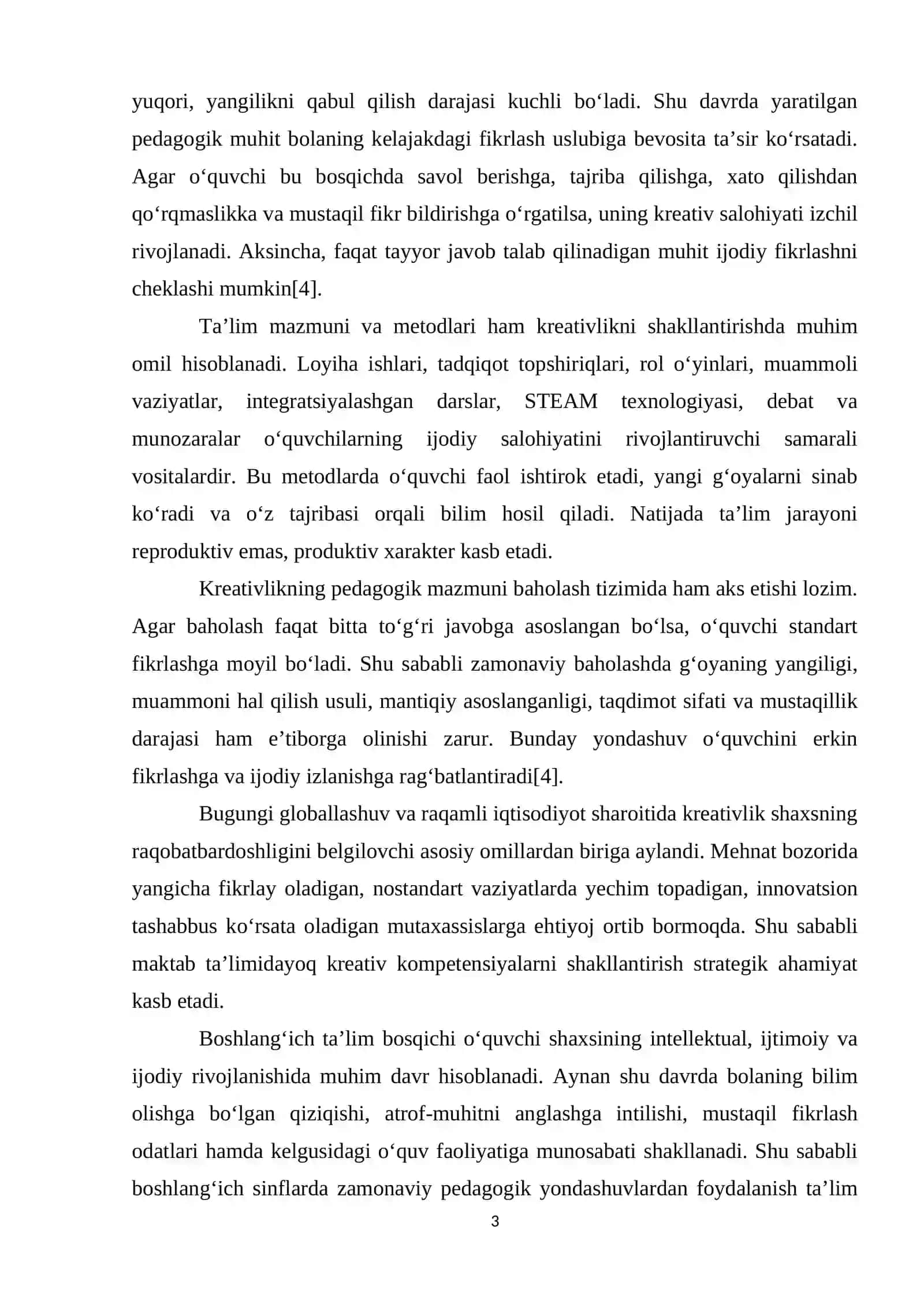 BОSHLАNG‘IСH SINF О‘QUVСHILАRINING KRЕАTIVLIK KО‘NIKMАLАRINI SHАKLLАNTIRISHDА INTЕGRАTSIYАLАSHGАN STЕАM DАRSLАRINI TАSHKIL ЕTISH MЕTОDIKАSI 3