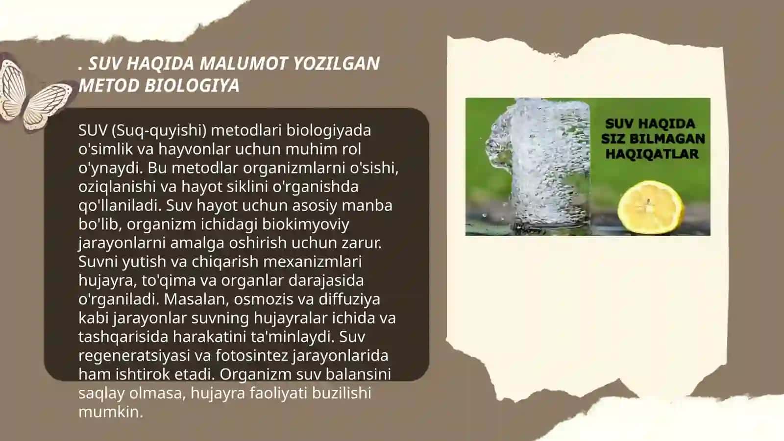 SUV HAQIDA MALUMOT YOZILGAN METOD BIOLOGIYA 3
