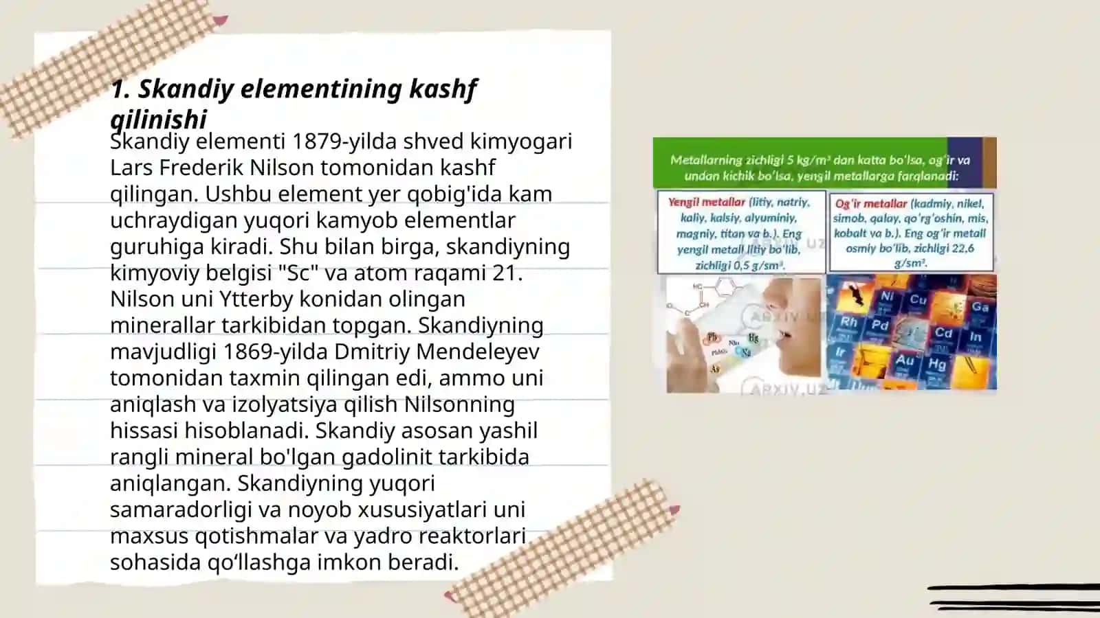 Davriy sistemaning ||| B guruh elementlari Sc, Y, La, Ac,elementlari va birikmalari tarqalishi olinishi Lantanoidlar va Aktionidlar 3