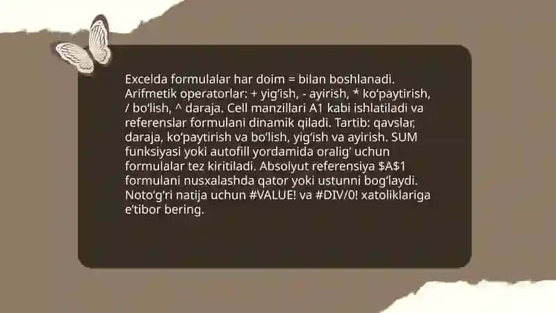 Excelda amallar bajarish 3