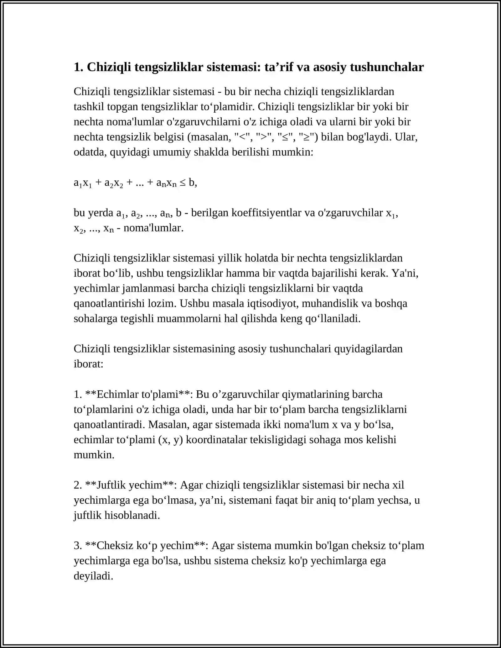 "Chiziqli Tengsizliklar Sistemasi va Ularni Yechish Usullari" 3