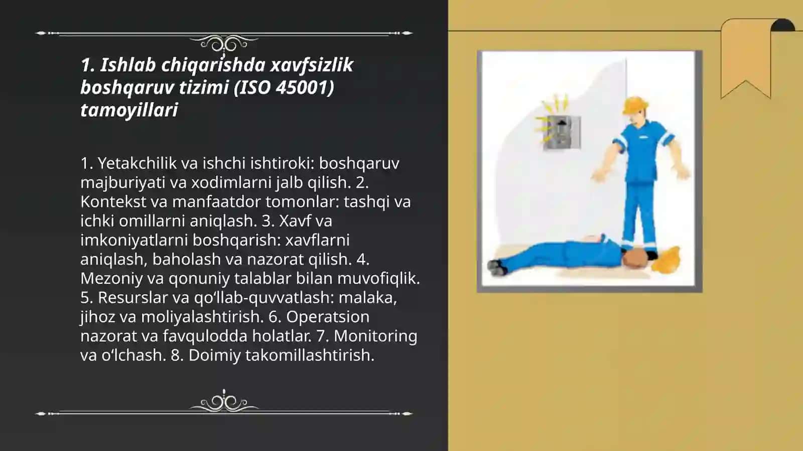 Ishlab chiqarishda faoliyat xavfsizligini boshqarish tizimi, xavfsizlikni ta’minlashga oid tadbirlarini rejalashtirish, mablag‘ bilan ta’minlash 3