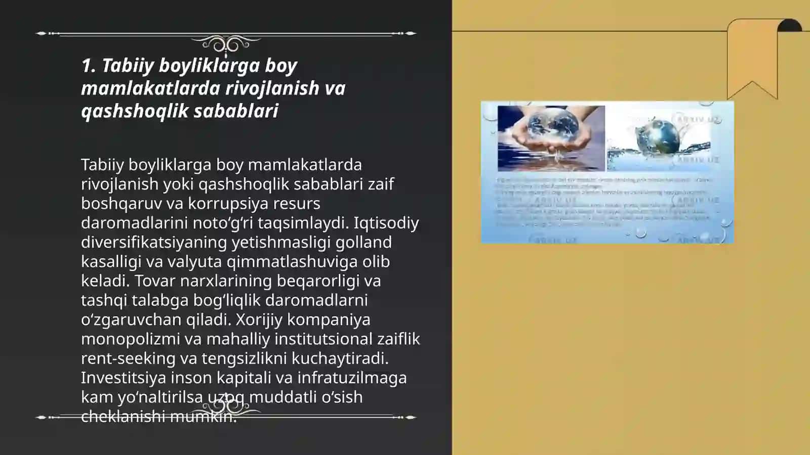 Tabiiy boyliklar: nega baʼzilar rivojlanib, baʼzilar qashshoqlikka botmoqda?” Choriyeva Gulbahor 3