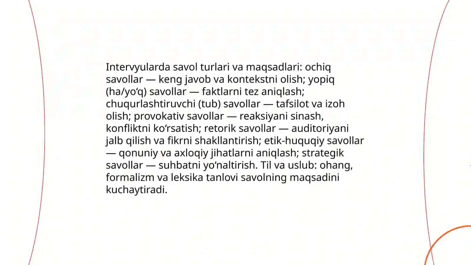 OAV da til va uslub imkoniyatlari boʻyicha savol-javob, suhbat. OAV matni tahlili 3