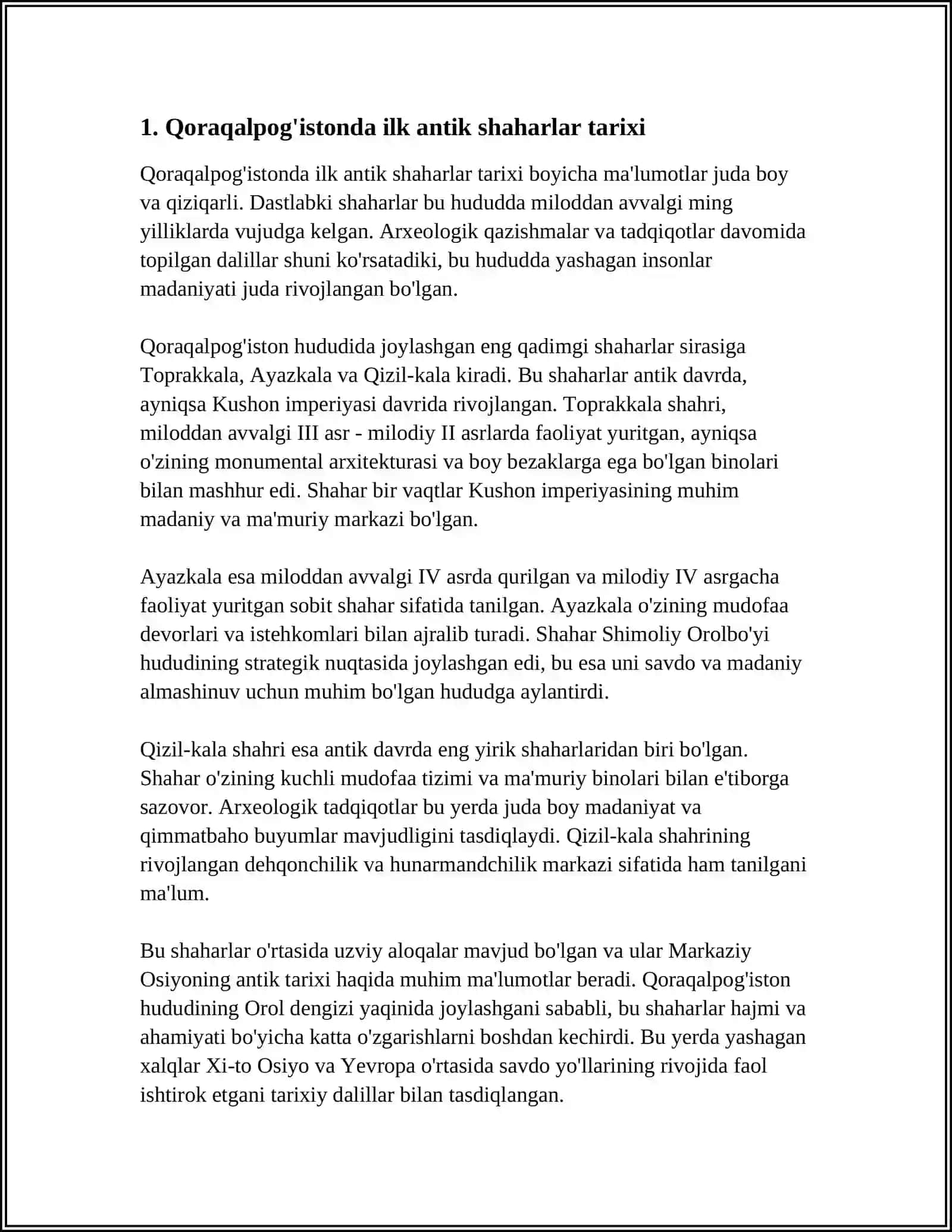 QORAQALPOG'ISTONDA ANTIK SHAHARLARNING PAYDO BO’LISHI. BUYUK IPAK YO'LI 3