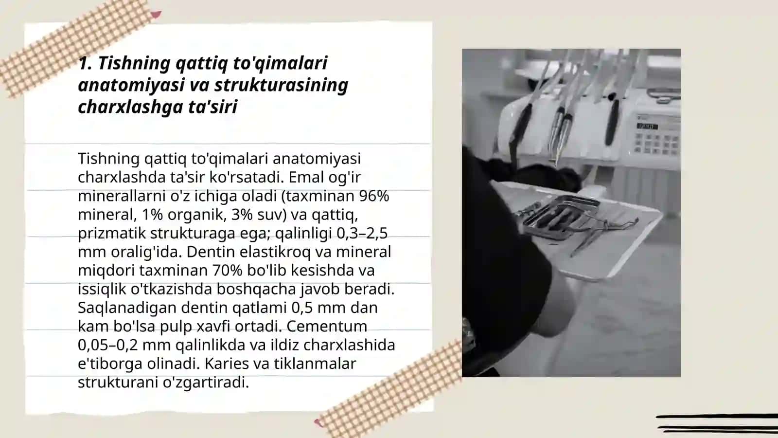 Tishning qattiq to'qimalarini charxlash asoslari va xavfsizlik qoidalari 3