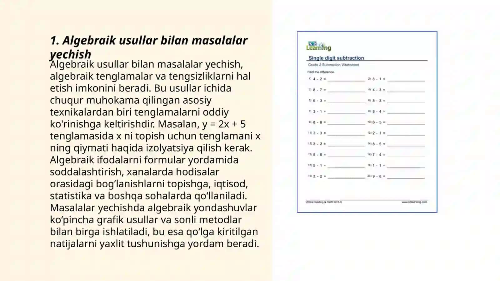 Algebraik usullar bilan masalalar yechish 3