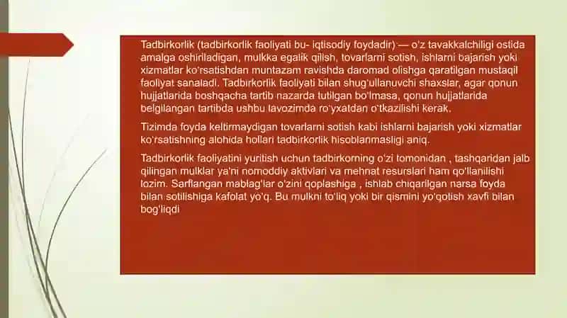 Tadbirkorlik faloliyati va Biznes huquqi 3