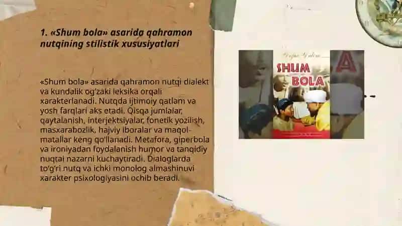 Shum bola asarida qahramon nutqi ustida ishlash 3