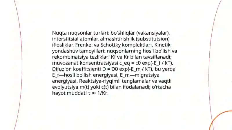 Kristallardagi nuqsonlar:nuqta strukturaviy nuqsonlarni tavsiflashda kinetik yondashuv 3