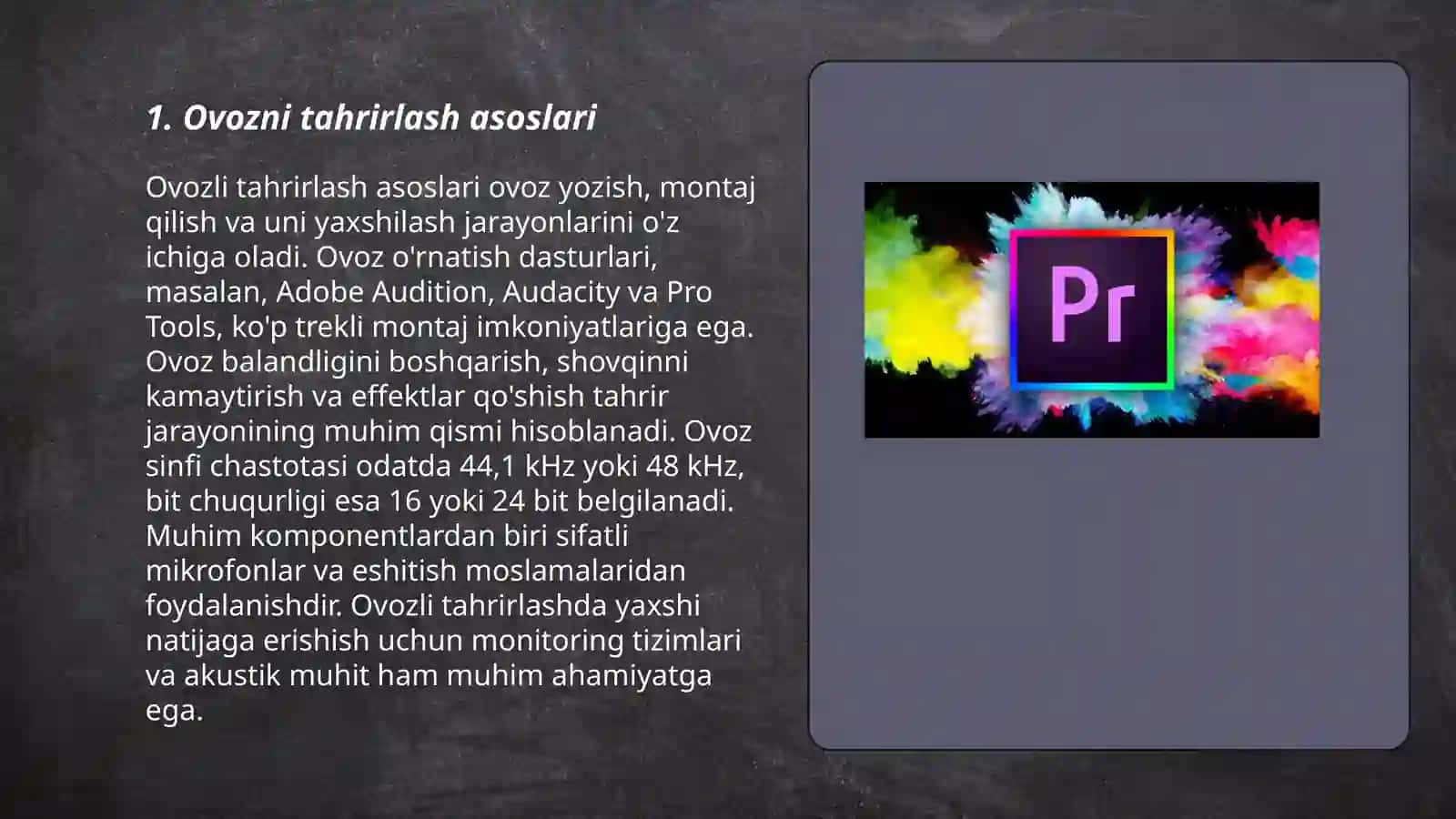 Adobe premiere dasturida ovozlarni qayta ishlash 3
