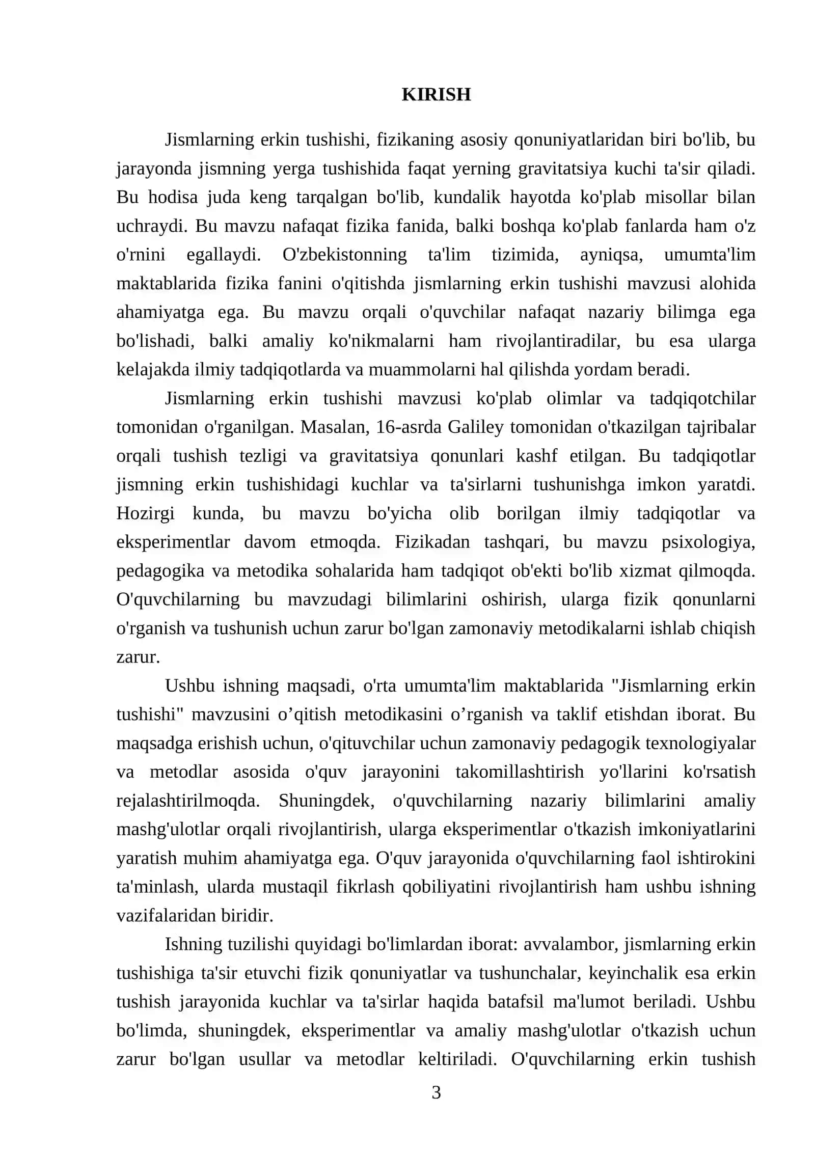 Òrta umumta'lim maktablarida "Jismlarning erkin tushish " mavzusini òtish metodikasi 3