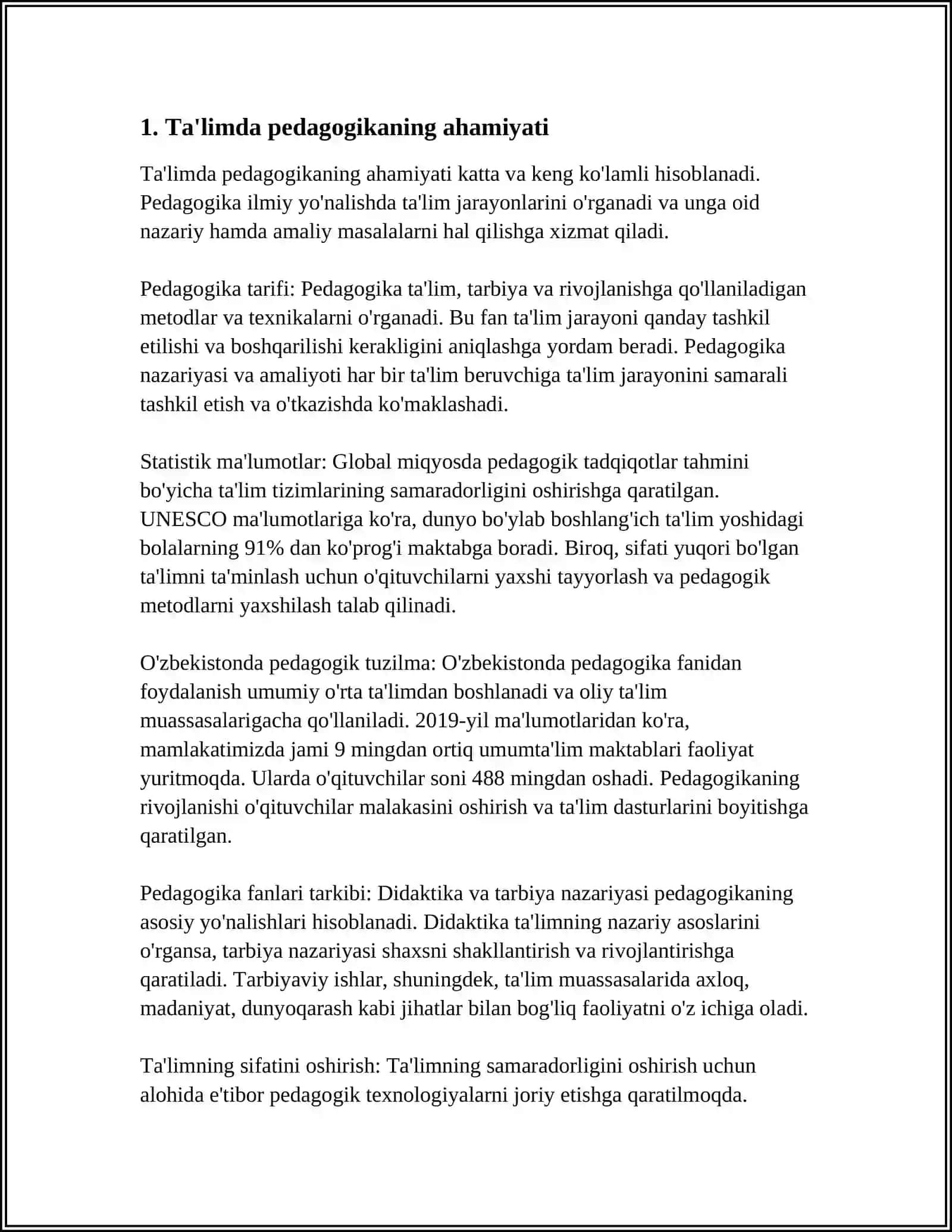 FARG'ONA DAVLAT UNIVERSITETI PEDAGOGIKA VA PSIXALOGIYA KAFEDRASI REFERAT 3