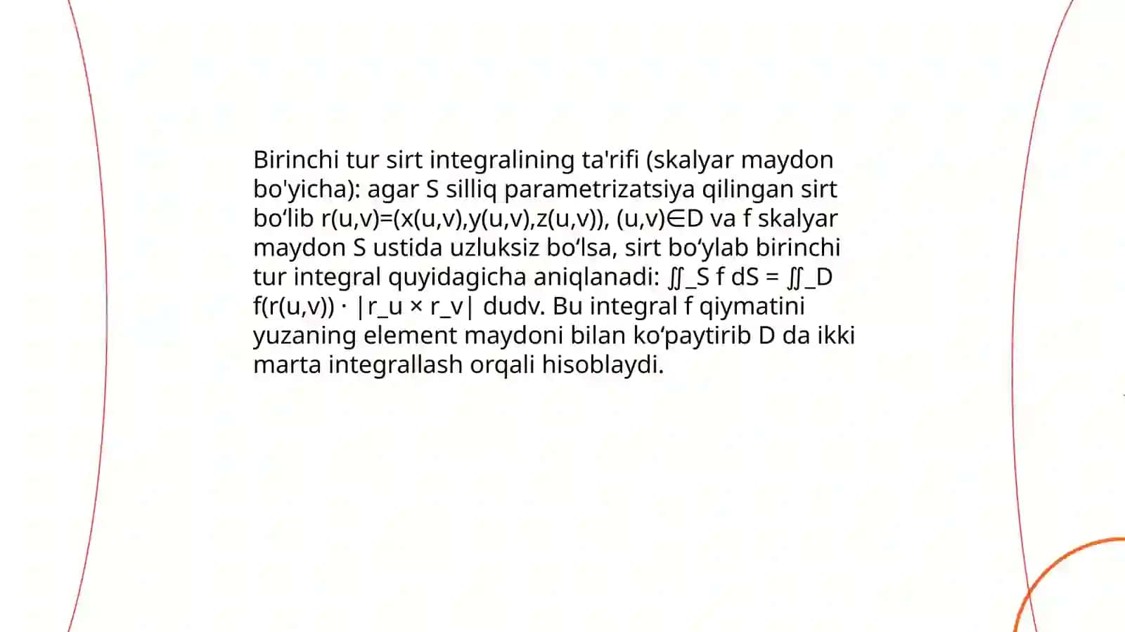 Birinchi va ikkinchi tur sirt integrali 3