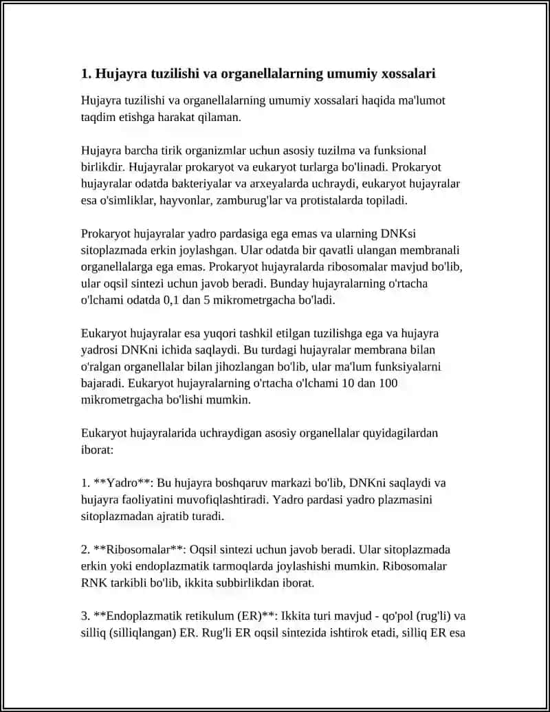 Hujayra Tuzilishi va Organellalar 3