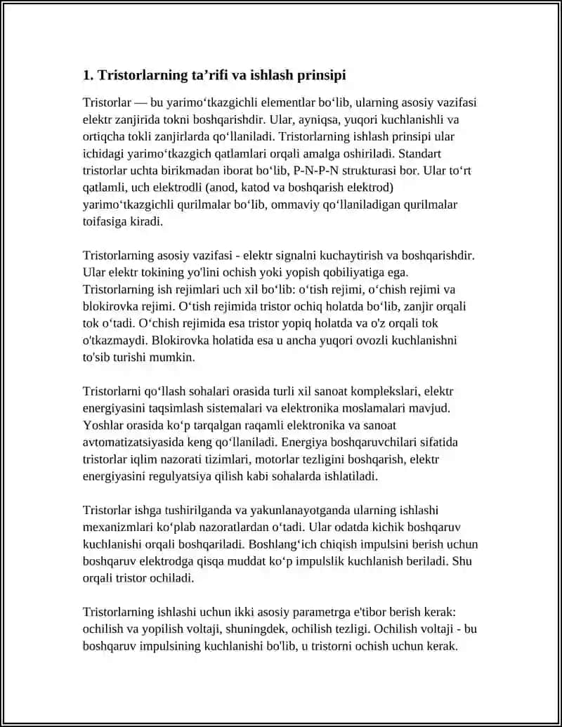 Tristorlar Tristorlarning Tavsifini Oʻrganish 3