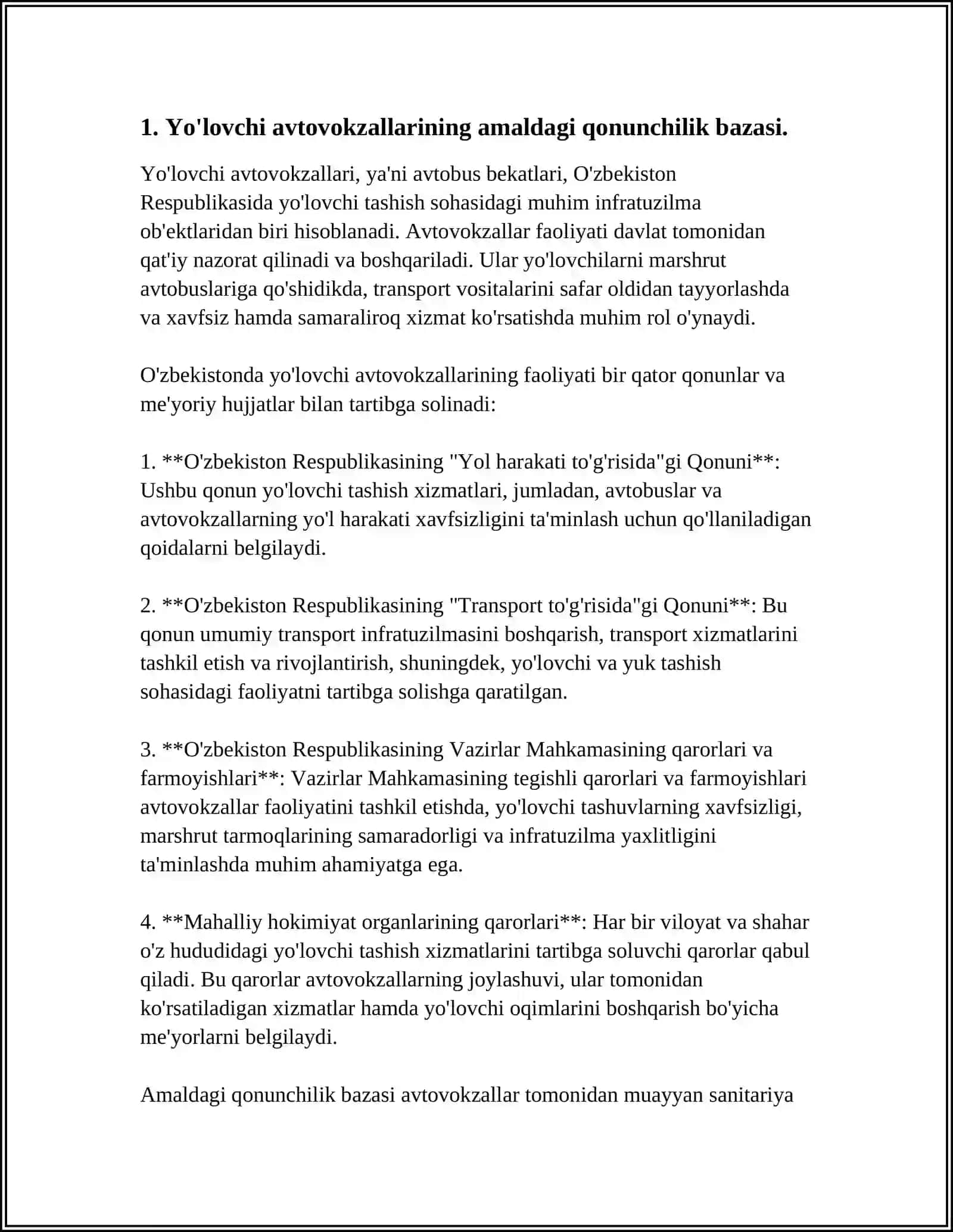 Yo'lovchi avtovokzallarining amaldagi qonunchilik bazasi 3