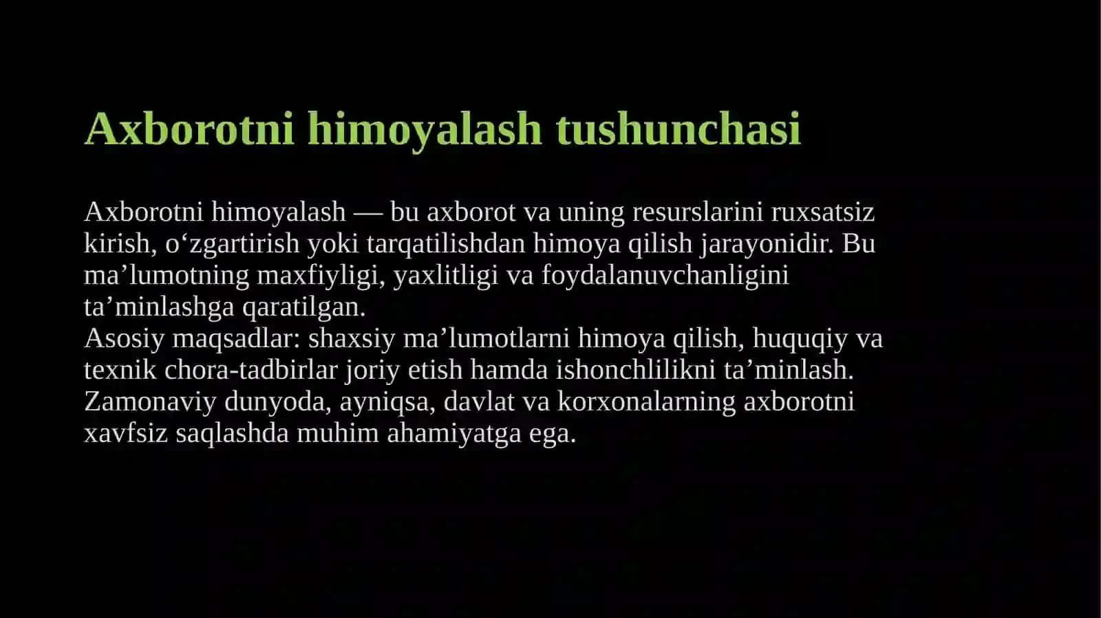 Axborotni ruxsatsiz foydalanishlardan himoyalash 3