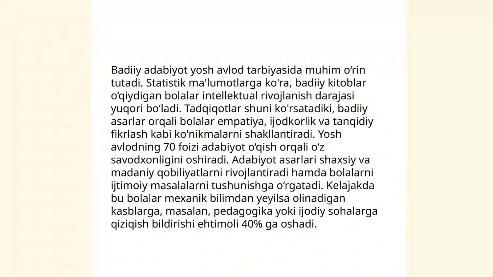 Yosh avlodni ma'naviy-axloqiy va Vatanparvarlik ruhida tarbiyalashda "so'z san'ati" deya ta'riflanuvchi badiiy adabiyotning ahamiyati 3