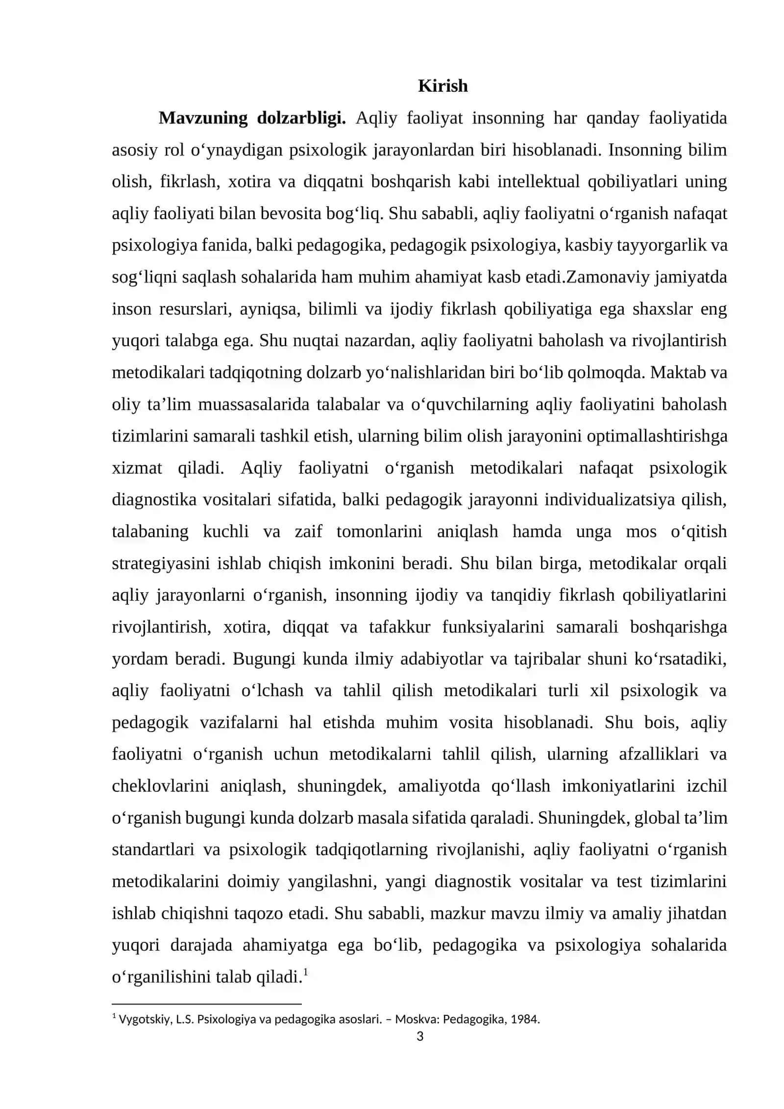 Aqliy faoliyatni o'rganish uchun metodikalar 3