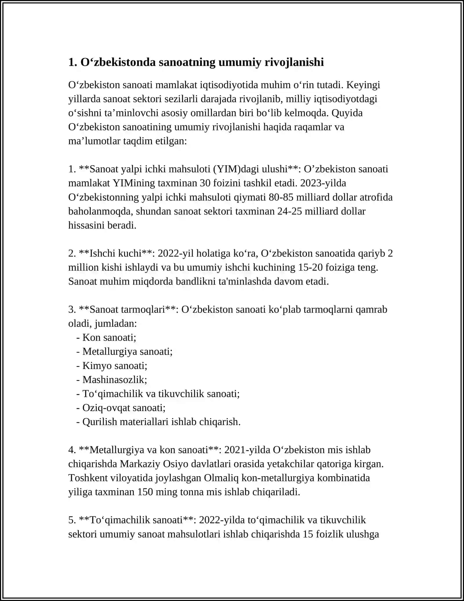 OʻZBEKISTONDA SANOAT VA AVTOMOBILSOZLIK SOHASINI RIVOJLANISHI 3