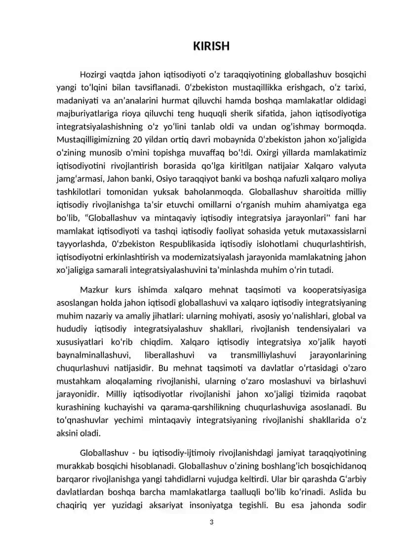 "GLOBALLASHUV VA BARQAROR TARAQIYOT" FANIDAN KURS ISHI 3