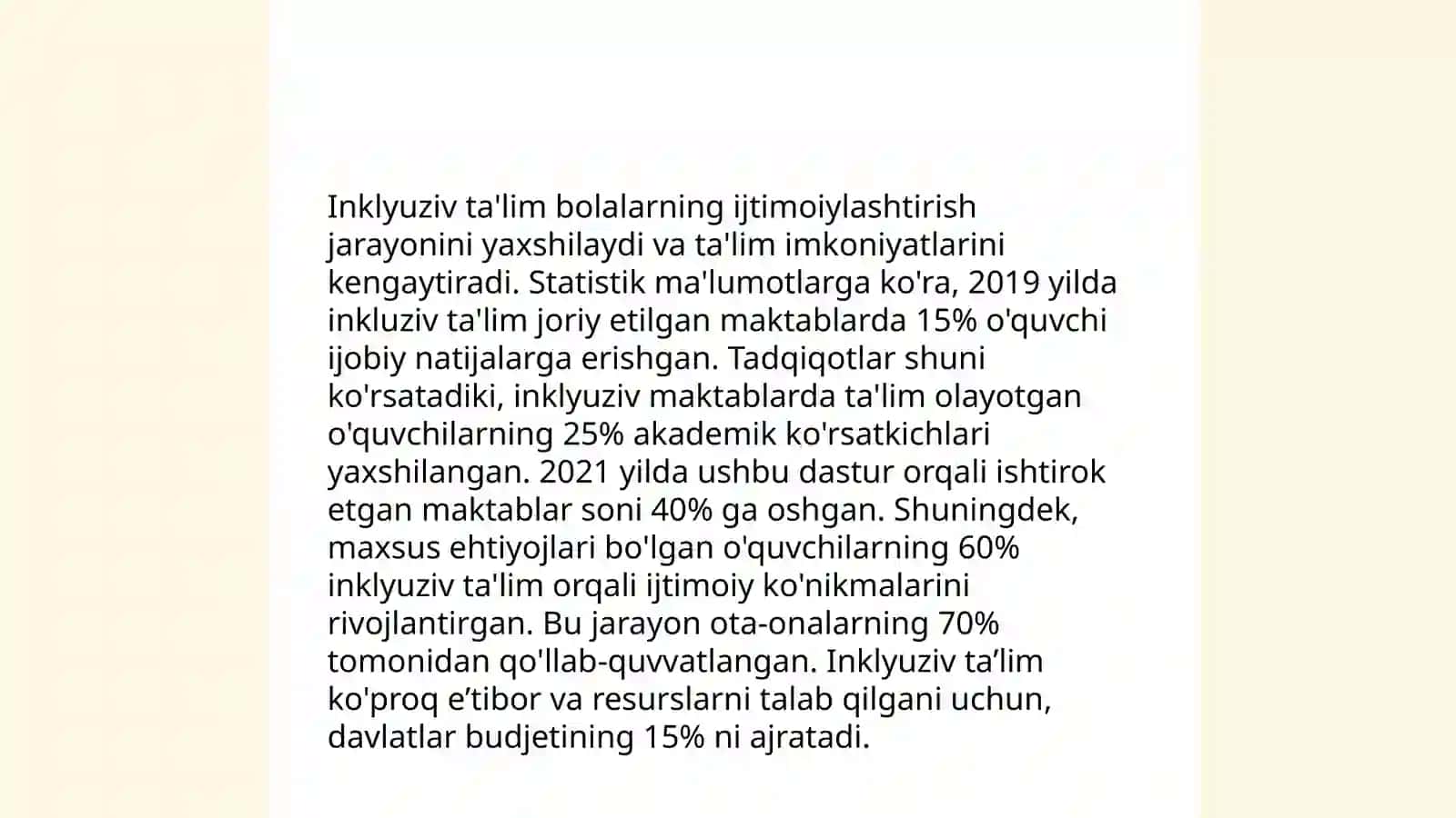 Inklyuziv uy taʼlimi va mehrli maktablarga bolalarni jalb etish 3